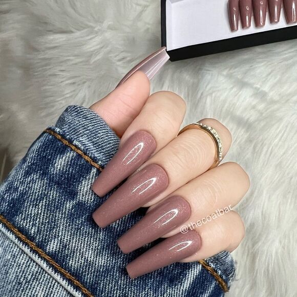 Nude Brown Shimmer 🤎 Custom Press On Nails | High Quality Nails | Handmade - Picture 1 of 12